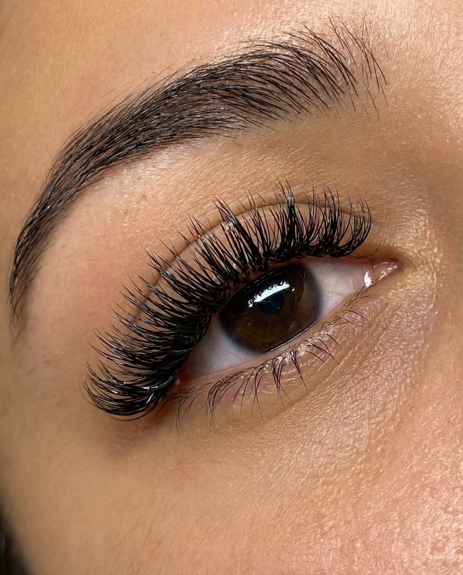 Volumen Wimpernverlängerung — handgemachte Fächer, Close-up