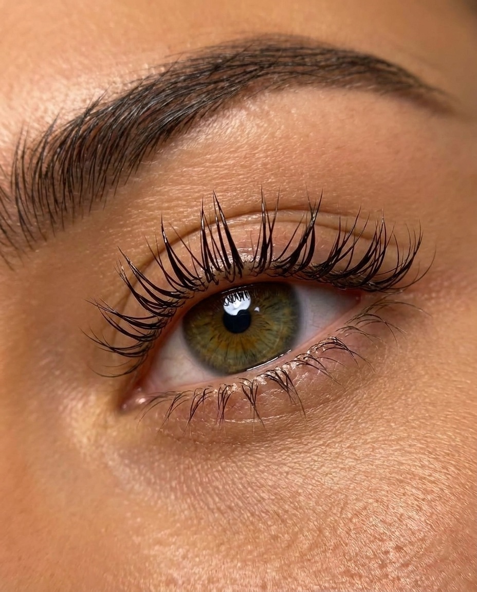 Wet-Look Wispy Wimpernverlängerung — Close-up